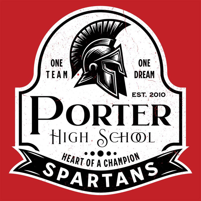 Close-up view of Porter High School Spartans Red Classic Unisex T-shirt 219