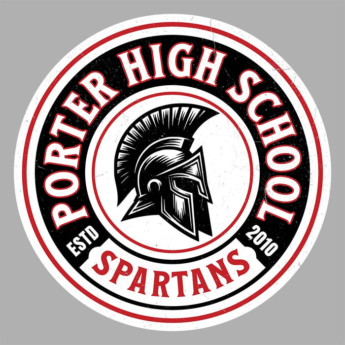 Close-up view of Porter High School Spartans Unisex 3/4 Sleeve Raglan T-shirt 220