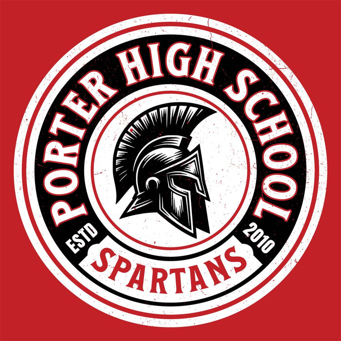 Close-up view of Porter High School Spartans Red Classic Unisex T-shirt 220