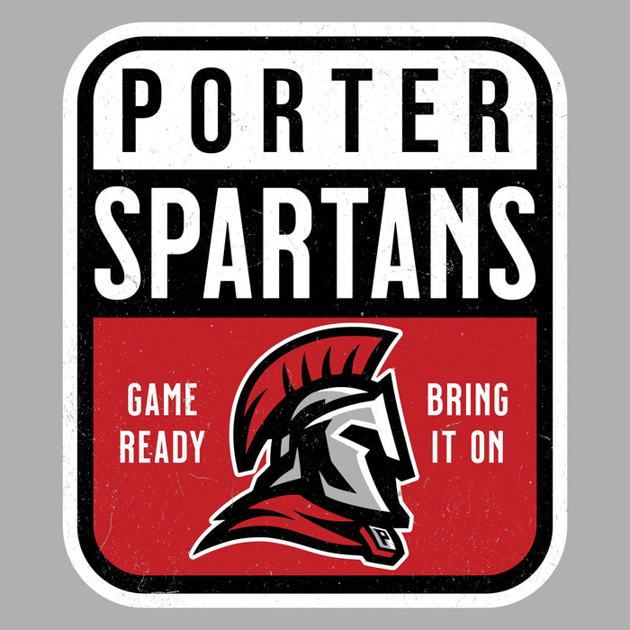 Porter Spartans logo with a Spartan helmet on a red background - raglan t-shirt design 001