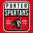 Porter Spartans logo with a Spartan helmet on a red background - classic t-shirt design 001