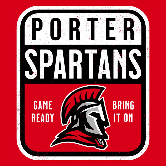 Porter Spartans logo with a Spartan helmet on a red background - classic t-shirt design 001