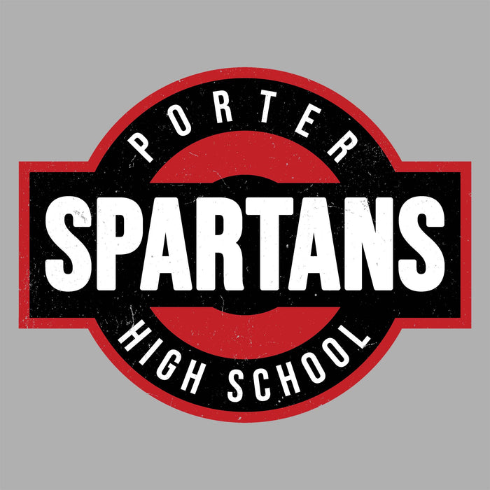 Porter Spartans High School logo on a gray background - raglan t-shirt design 001