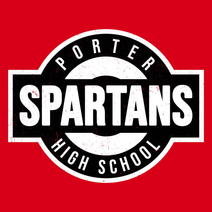 Close-up view of Porter High School Spartans Women's Red SoftStyle T-shirt 011