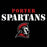 Close-up view of Porter High School Spartans Women's Black SoftStyle T-shirt 017