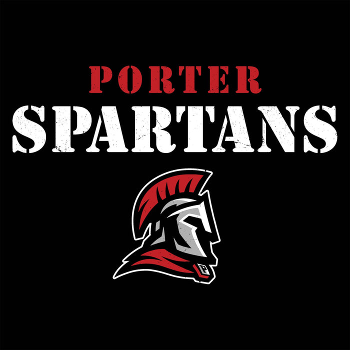 Close-up view of Porter High School Spartans Women's Black SoftStyle T-shirt 017