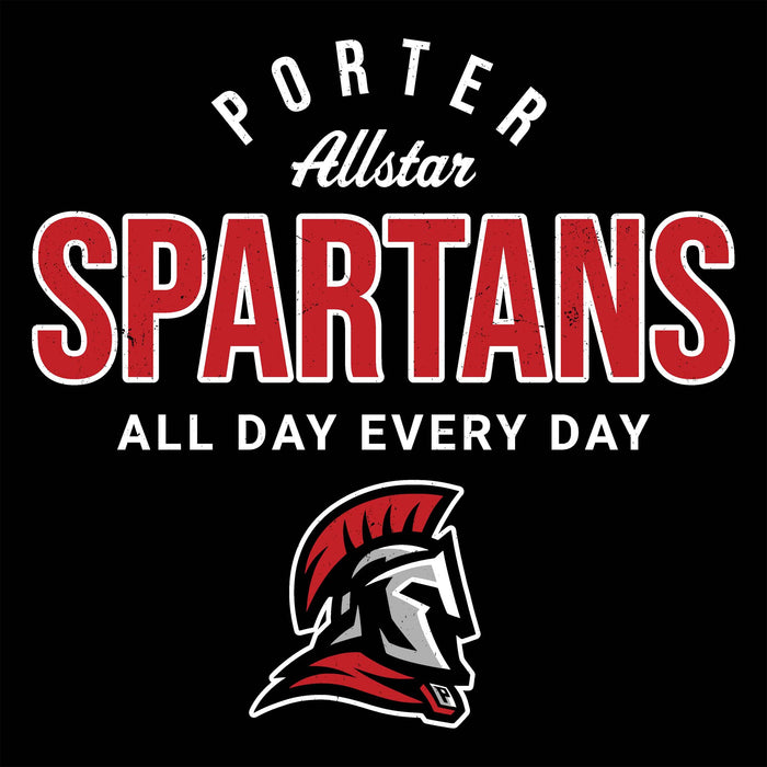 Porter Allstar Spartans logo with helmet on a black background - women's t-shirt design 040