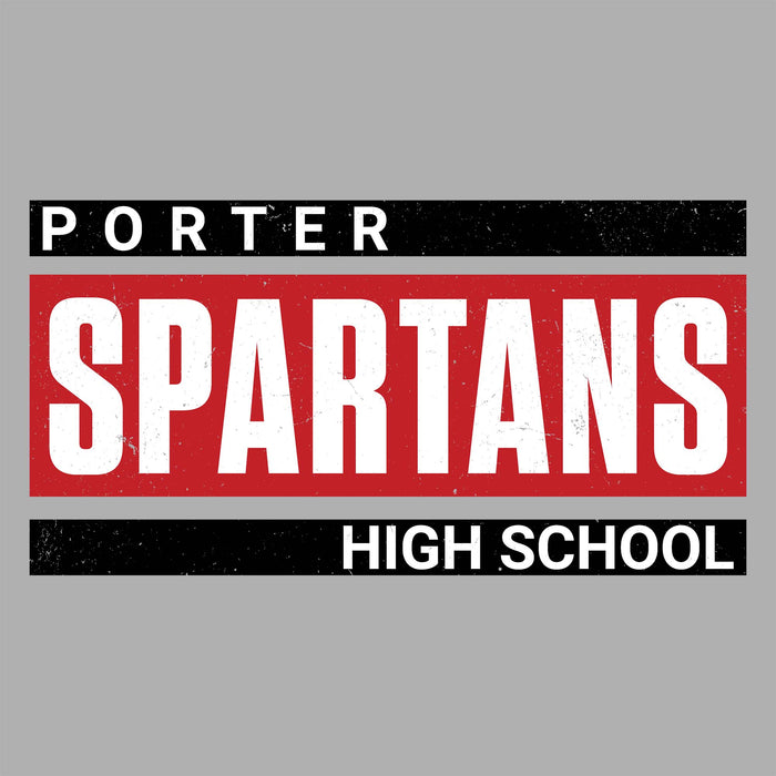 Porter Spartans High School logo on a gray background - raglan t-shirt design 098