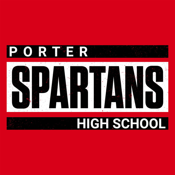 Close-up view of Porter High School Spartans Women's Red SoftStyle T-shirt 098