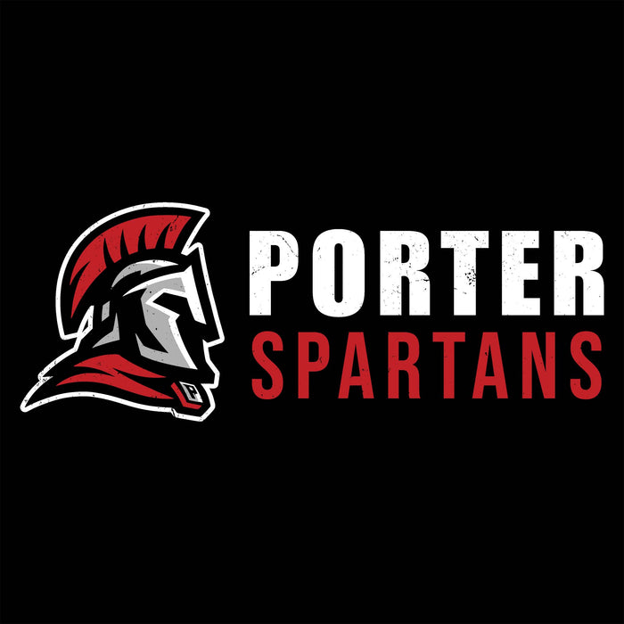 Close-up view of Porter High School Spartans Women's Black SoftStyle T-shirt 200