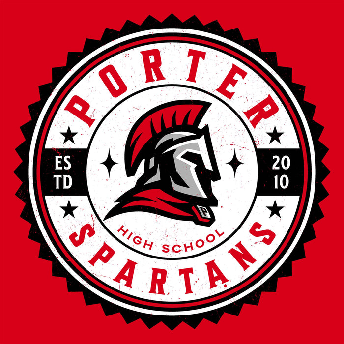 Close-up view of Porter High School Spartans Red Classic Unisex T-shirt 203