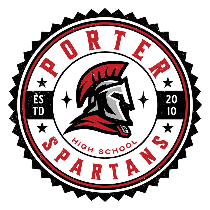 Porter High School Spartans logo with a Spartan helmet design on a white background - raglan t-shirt design 203