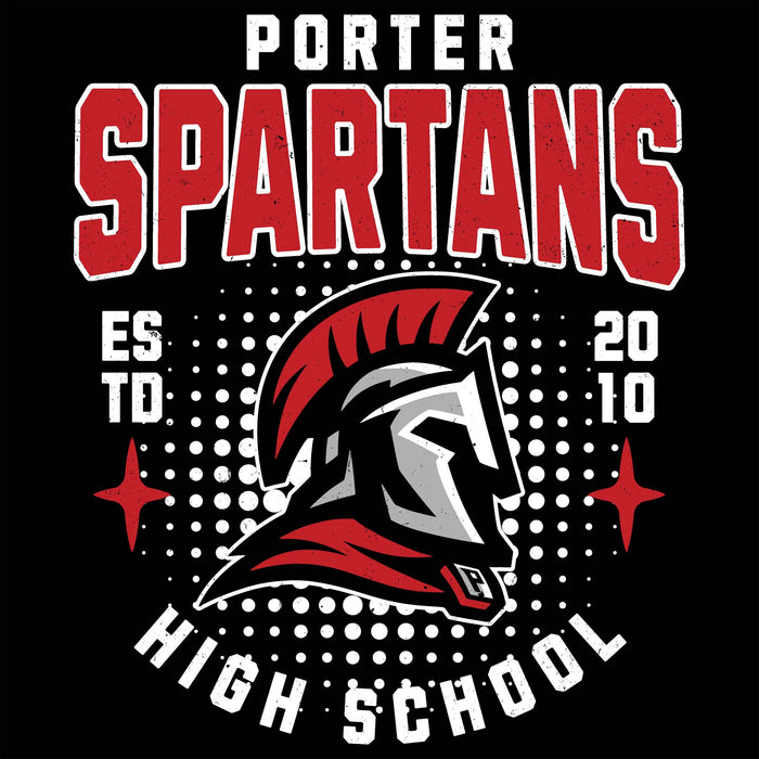 Close-up view of Porter High School Spartans Black Classic Unisex T-shirt 204
