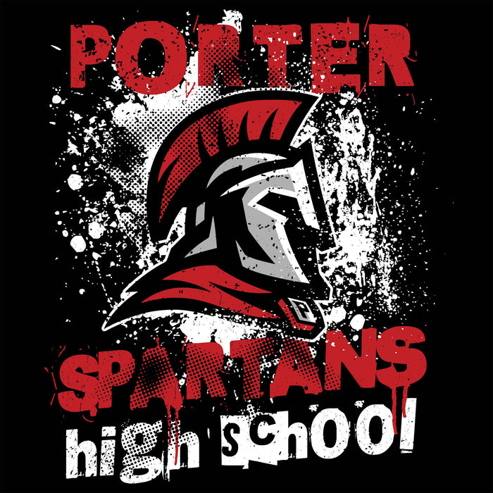 Close-up view of Porter High School Spartans Women's Black SoftStyle T-shirt 205