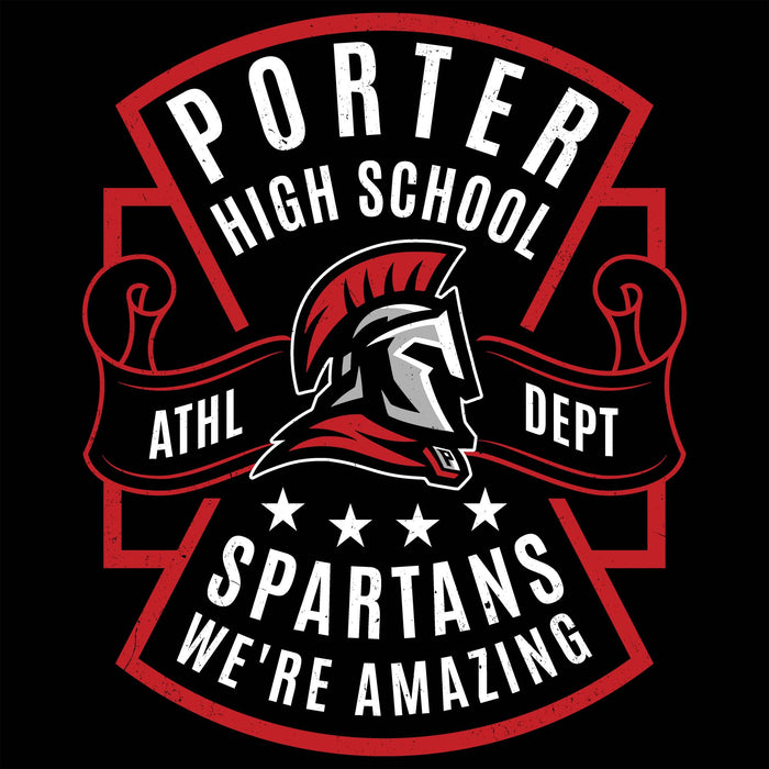 Close-up view of Porter High School Spartans Black Classic Unisex T-shirt 207