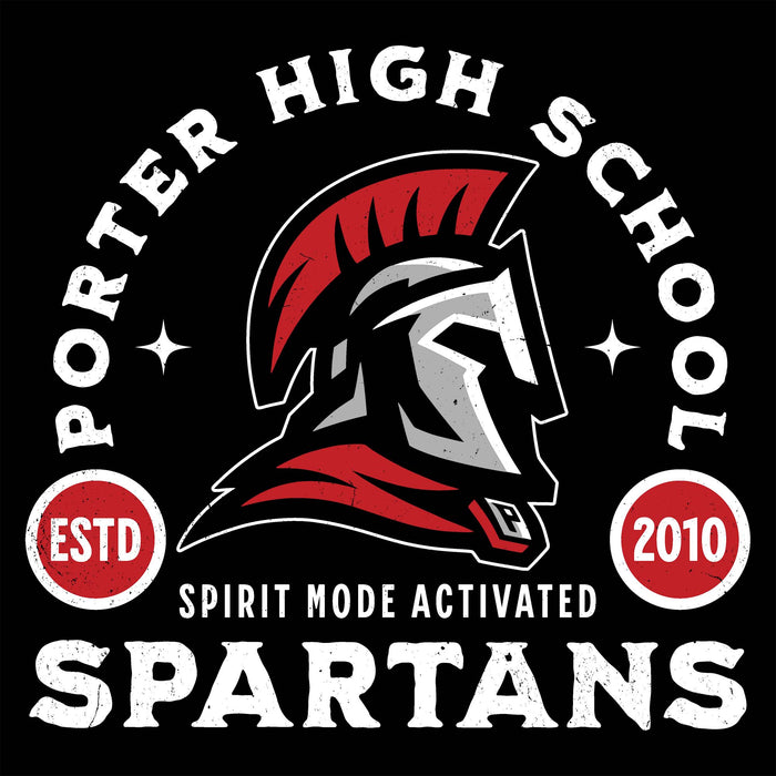 Close-up view of Porter High School Spartans Women's Black SoftStyle T-shirt 208