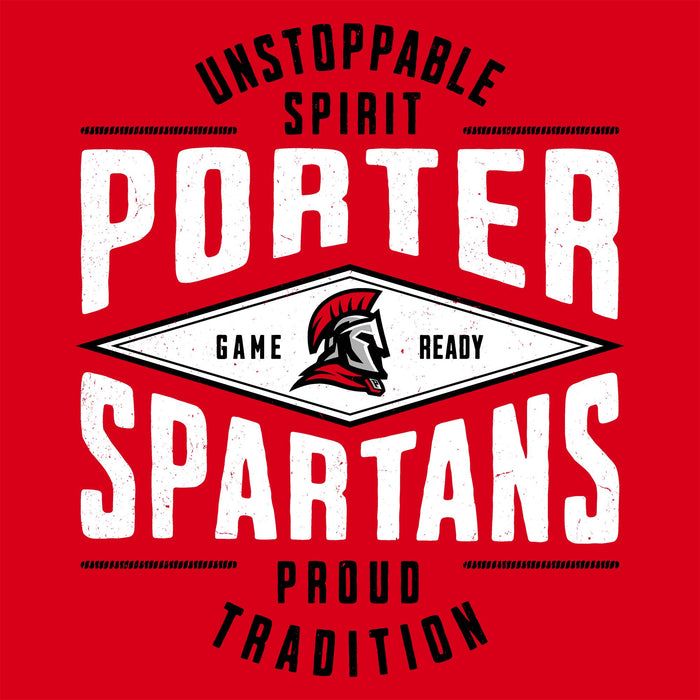 Close-up view of Porter High School Spartans Red Classic Unisex T-shirt 210