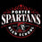 Porter Spartans High School logo with red and white design on a black background - women's t-shirt design 211