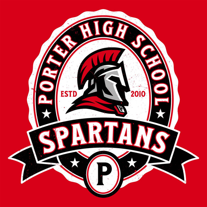 Close-up view of Porter High School Spartans Red Classic Unisex T-shirt 212
