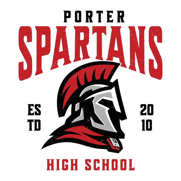 Porter Spartans High School logo with Spartan helmet design on a white background - raglan t-shirt design 213