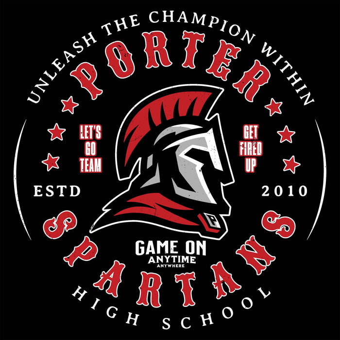 Close-up view of Porter High School Spartans Black Classic Unisex T-shirt 214