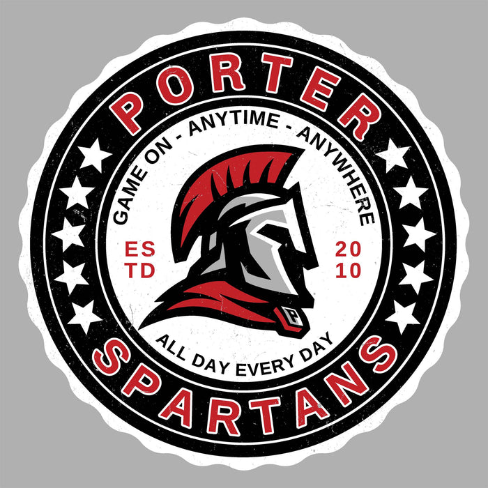 Porter Spartans logo with Spartan helmet design on a gray background - raglan t-shirt design 216