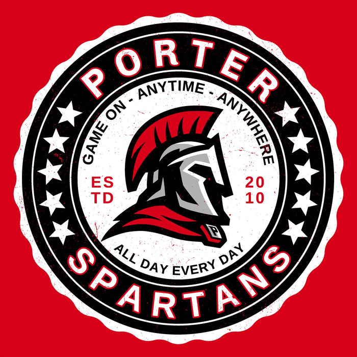 Close-up view of Porter High School Spartans Women's Red SoftStyle T-shirt 216