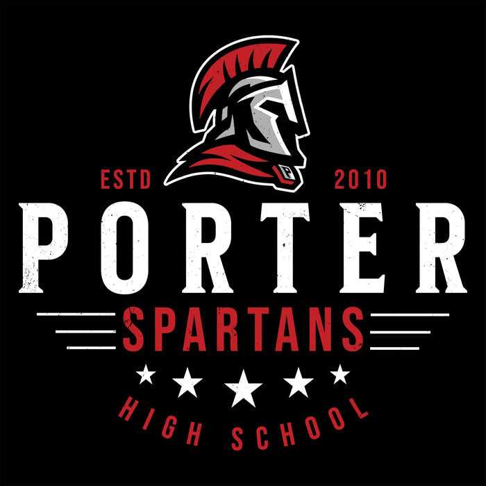 Porter Spartans high school logo with a Spartan helmet on a black background - omen's t-shirt design 217