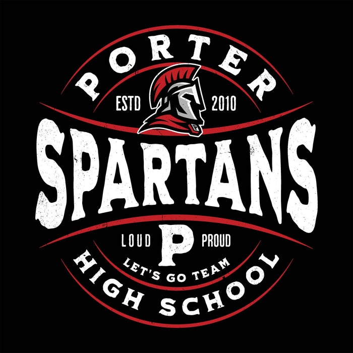 Porter Spartans high school logo with Spartan helmet on a black background - classic t-shirt design 218
