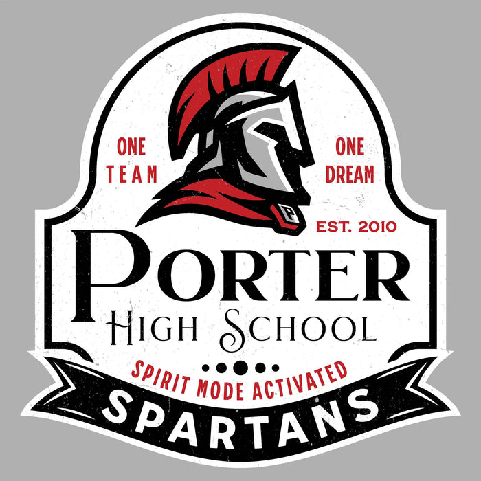 Porter High School Spartans logo with a Spartan helmet on a gray background - raglan t-shirt design 219