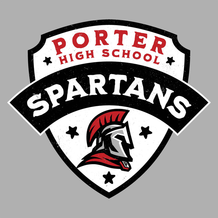 Porter High School Spartans logo on a gray background - raglan t-shirt design 221