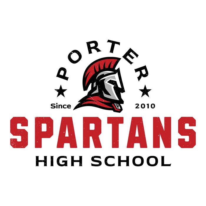 Close-up view of Porter High School Spartans Unisex 3/4 Sleeve Raglan T-shirt 222