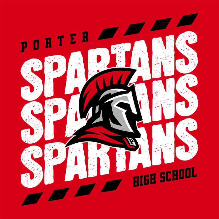 Close-up view of Porter High School Spartans Women's Red SoftStyle T-shirt 223