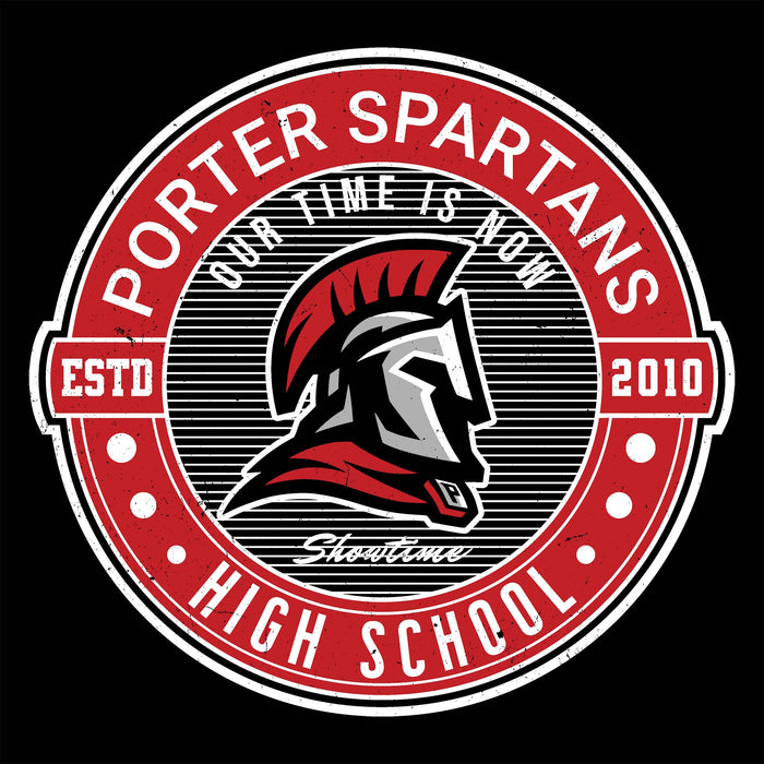 Close-up view of Porter High School Spartans Women's Black SoftStyle T-shirt 224
