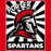 Porter Spartans logo with a helmet design on a red background - classic t-shirt design 226