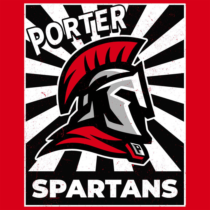 Porter Spartans logo with a helmet design on a red background - classic t-shirt design 226