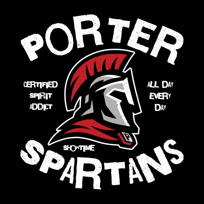 Close-up view of Porter High School Spartans Black Classic Unisex T-shirt 228