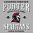 Gray t-shirt with 'Porter Spartans' design featuring a Spartan helmet and text. Raglan t-shirt design 230