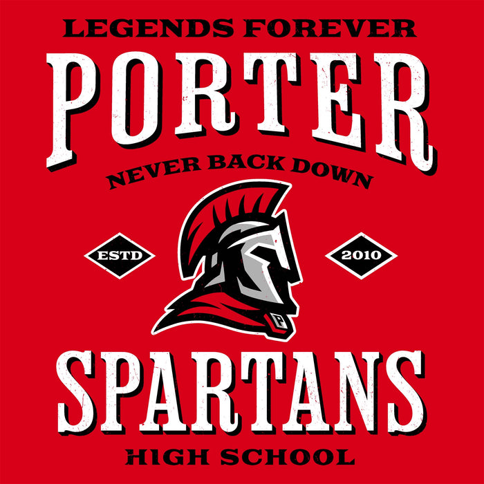 Red shirt with 'Porter Spartans' design featuring a Spartan helmet and text on a red background - classic t-shirt design 230