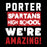 Text design with 'Porter Spartans High School We're Amazing!' on a black background - classic t-shirt design 231