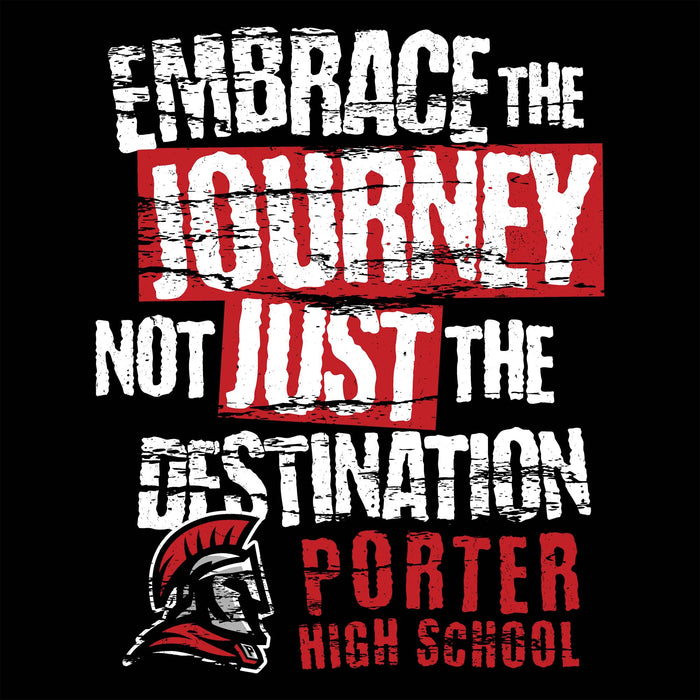 Motivational quote with a school logo on a black background - embrace the journey, not just the destination - women's t-shirt design 232