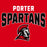 Porter Spartans logo with a Spartan helmet on a red background - classic t-shirt design 234