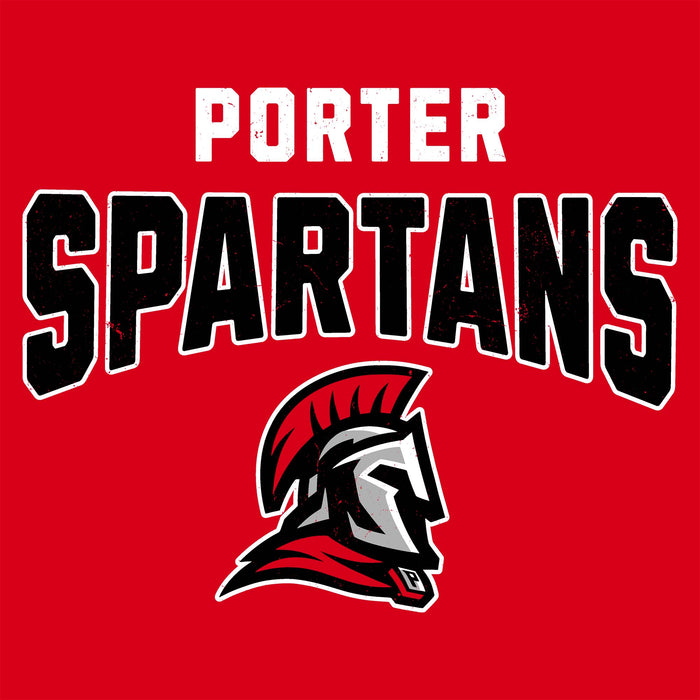Porter Spartans logo with a Spartan helmet on a red background - classic t-shirt design 234