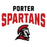 Porter Spartans logo with red and black colors on a white background - raglan t-shirt design 234