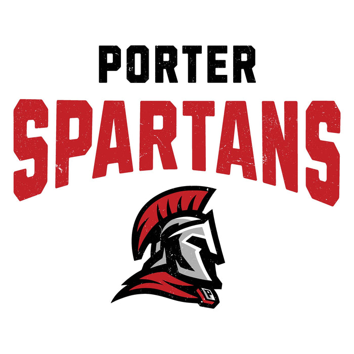 Porter Spartans logo with red and black colors on a white background - raglan t-shirt design 234
