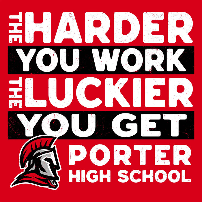 Close-up view of Porter High School Spartans Women's Red SoftStyle T-shirt 238