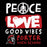 Motivational text with a peace symbol, heart, and school logo on a black background - Porter High School raglan t-shirt design 240