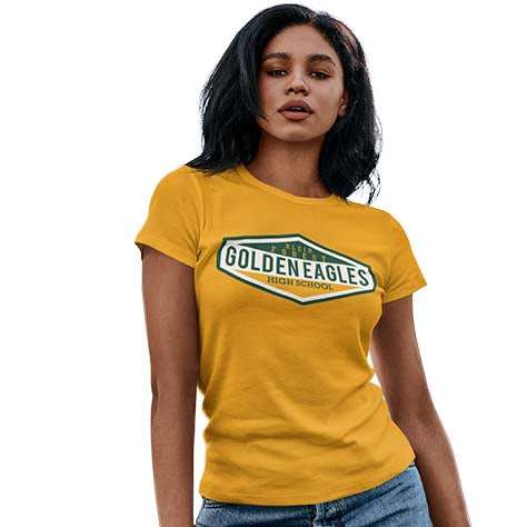 Woman wearing a Klein Forest Golden Eagles Women's Gold T-shirt 09