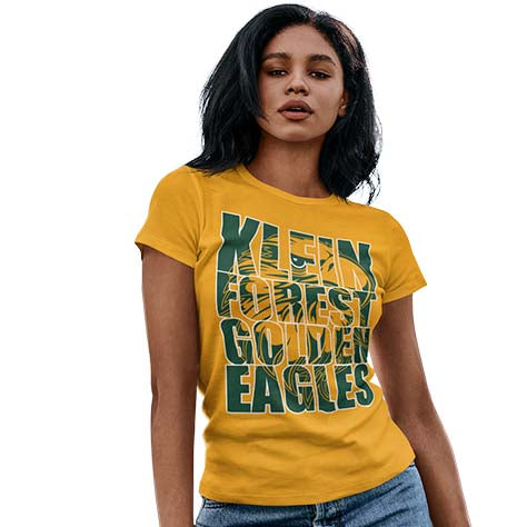 Woman wearing a Klein Forest Golden Eagles Women's Gold T-shirt 20