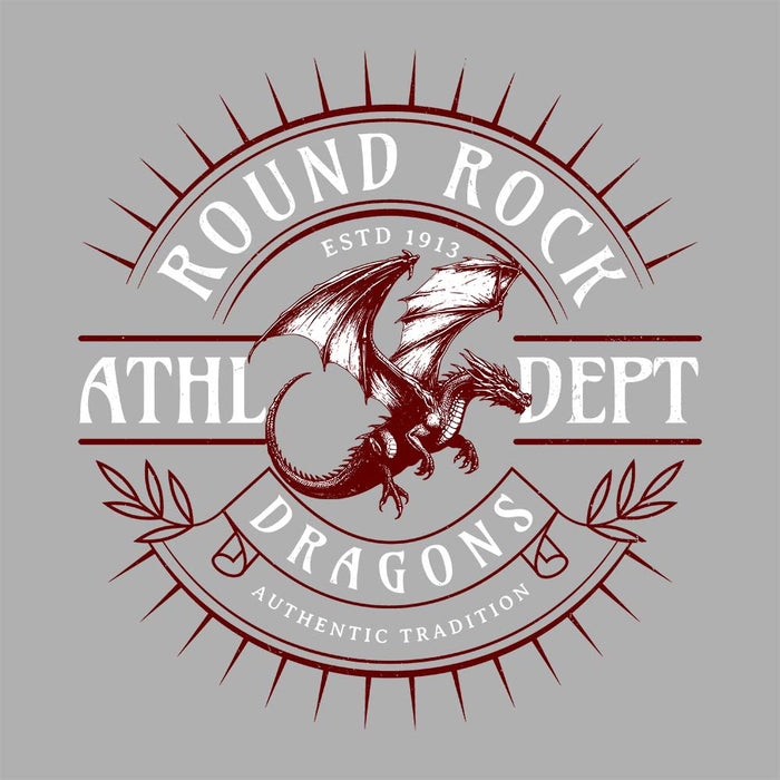 Close-up view of Round Rock High School Dragons Grey Classic Unisex T-shirt 201